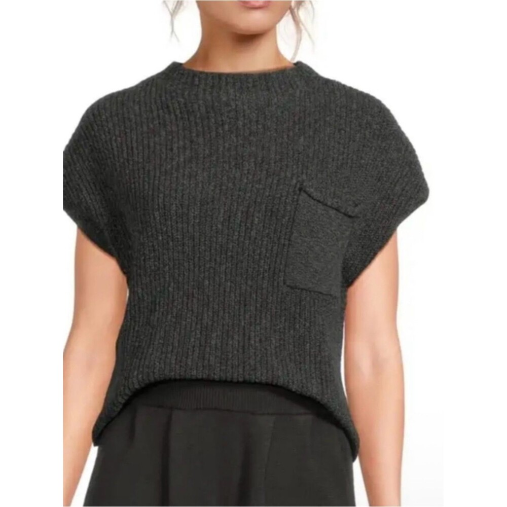 Free People Beach Charcoal Knit 100% Cotton Freya Sleeveless Sweater Top. Sz XL